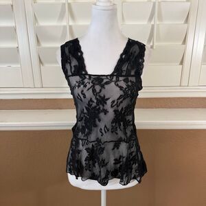 Vintage Y2K Victorias Secret Black Sheer Floral Camisole Top Babydoll Coquette S